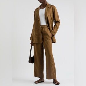 Eileen Fisher Wide-leg 100% Organic Linen Trousers Bronze Sz XS